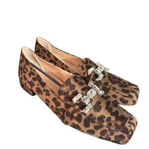 Leopard Print Loafers with Crystal Embellishments